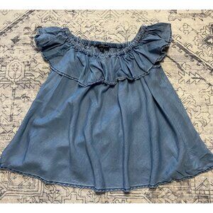 Velvet Heart Blue Denim Off-Shoulder Ruffle Top Womens Size Medium Cottagecore